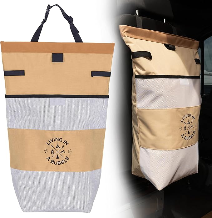 Living in a Bubble Wet Dry Laundry Bag – Portable Waterproof Laundry Hamper for RV, Campervan & Travel – Foldable Clothes Organizer with Separate Wet & Dry Compartments