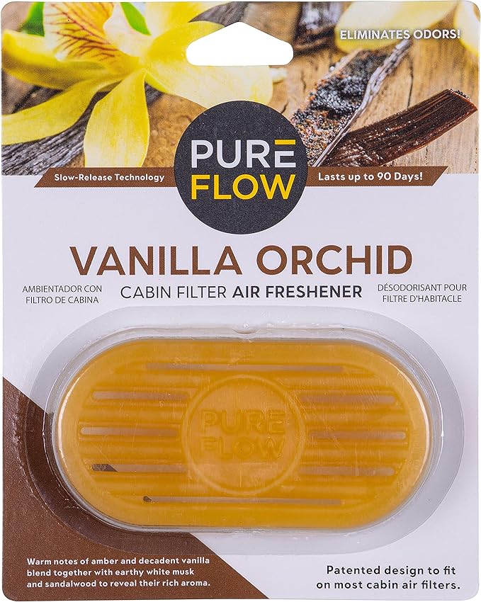 PUREFLOW Cabin Filter Air Freshener with Odor Eliminator – Fits on Most Car, Truck, and SUV Cabin Air Filters - Vanilla Orchid (1 Pack)