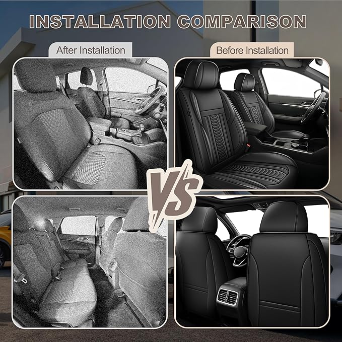 TTX LIGHTING for Ford Flex 2011-2019 Seat Covers: Waterproof Leather Seat Protector with Airbag Compatible (2 Front Seats,Black)