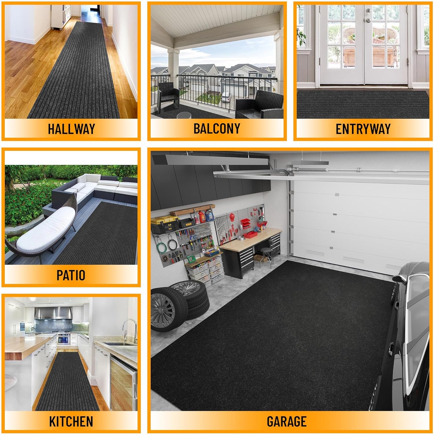 Ottomanson 2' x 19' Hallway Runner with Scraper Pile Extra Durable Non-Slip Rug Mat for Indoor & Outdoor Use - Ideal for Kitchen, Entryway, Patio & Garage - High-Traffic Carpet, Black