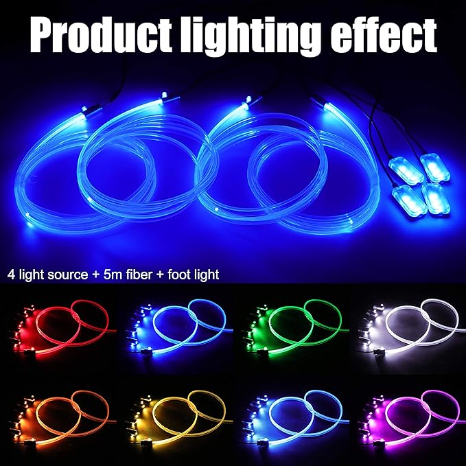 64 Colors Car Ambient Lighting Fiber Optic RF Remote + APP Control Multicoloured Music Car Atmosphere Decorative Lighting Kit 1W DC 12V-24V 5m