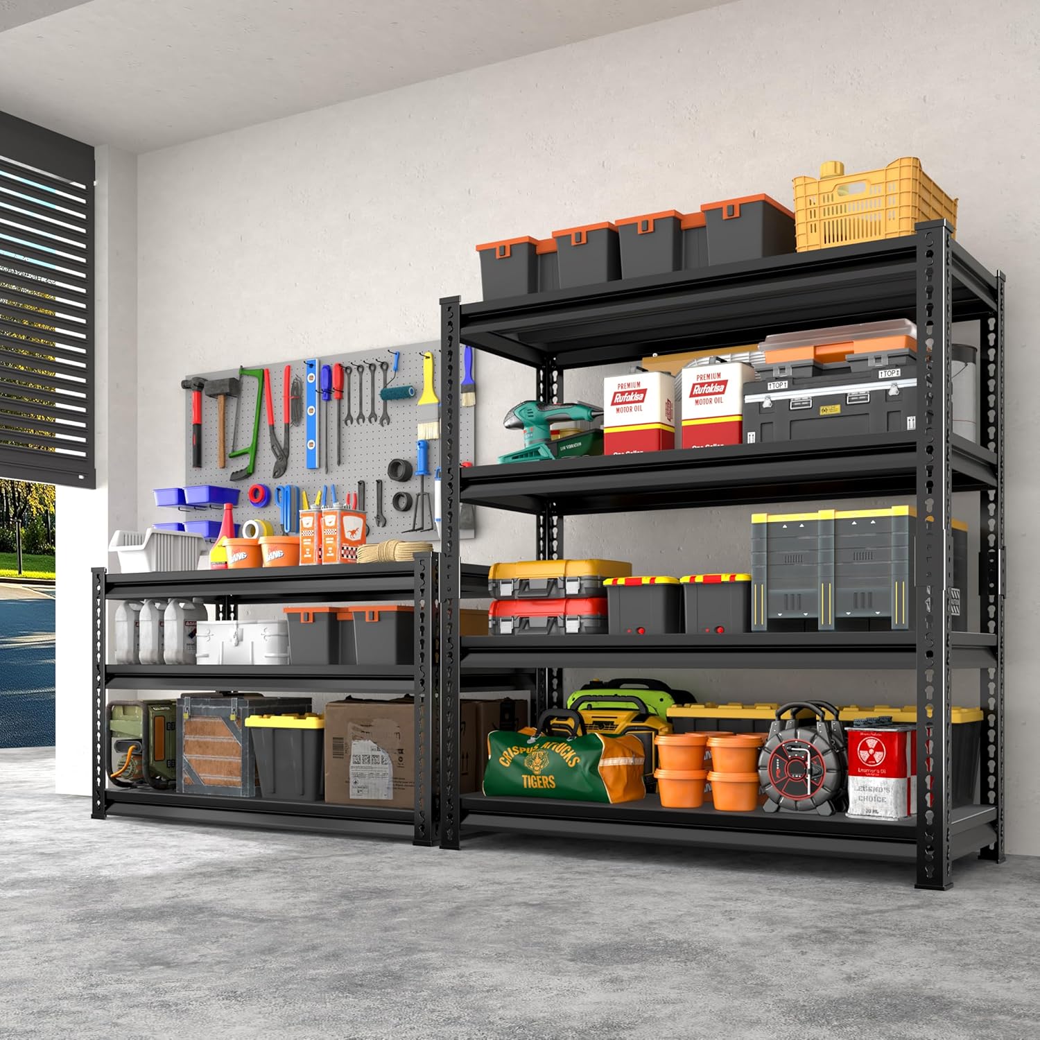 48" W Garage Shelving Heavy Duty，2000LBS Loads Adjustable Garage Storage Shelves, 4-Tier Metal Shelving Units and Storage Racks Heavy Duty, 48”W x 16”D x 72”H，Black