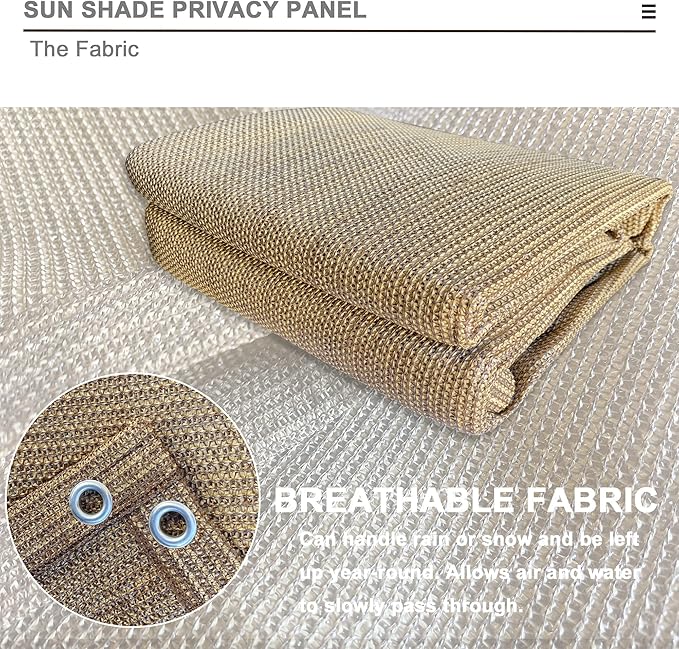 Sun Shade Privacy Panel with Grommets on 4 Sides for Patio, Awning, Window Cover, Pergola or Gazebo(Walnut, 10' x 5‘