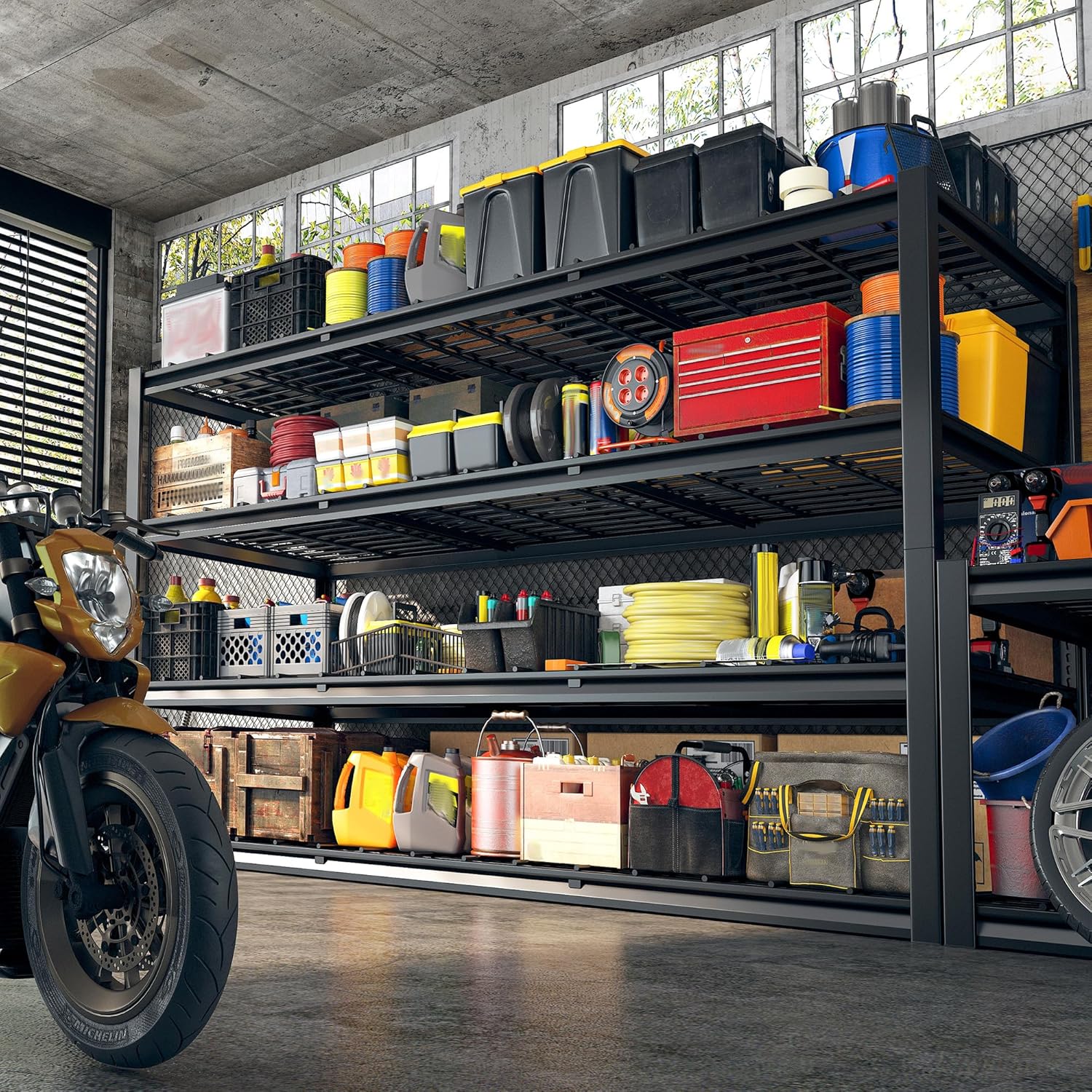 REIBII 60" W Garage Shelving Heavy Duty 2500LBS Storage Shelves 4-Tier Garage Shelves, Adjustable Metal Shelving for Warehouse, Pantry, Kitchen, Commercial, 60" W*60" H*24" D, 2 Pack