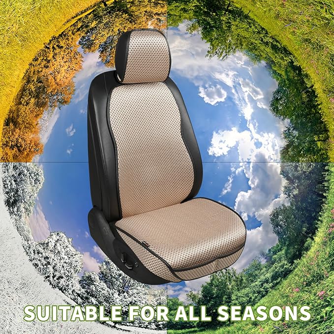Auto Newer Car Seat Cover,Breathable Front Car Seat Cushion,Comfortable Car Seat Protector,Anti-Slip and Full Wrap Driver Car Seat Protector with Storage Pocket,Universal All Seasons(Beige,2PCS)