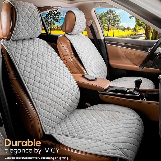IVICY Faux Suede Front Car Seat Cover – Durable, Non-Slip Seat Protector for Cars – 1 Unit, Light Gray