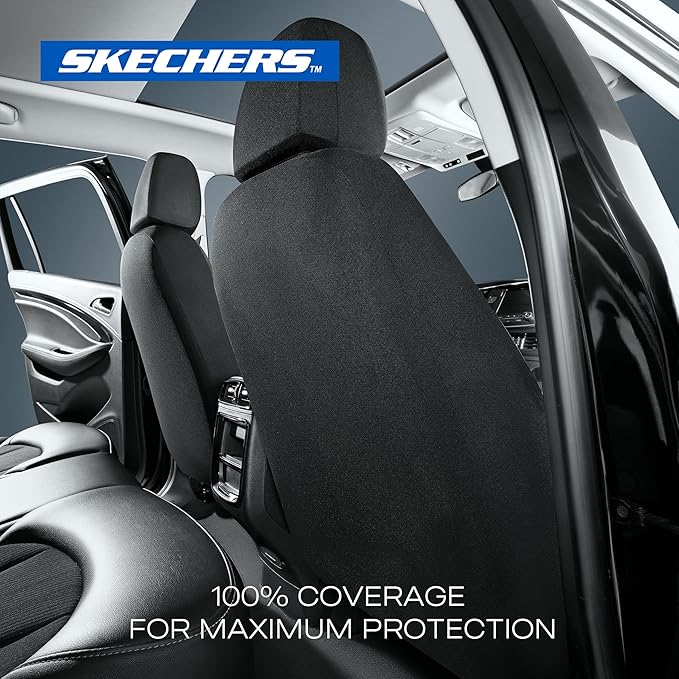 Skechers Seat Covers, Premium Breathable Polyester Seat Covers, Car Seat Covers Full Set Airbag Compatible, Automotive Comfort for Most Cars, Vans, Trucks, SUVs (Full Set,Grey)