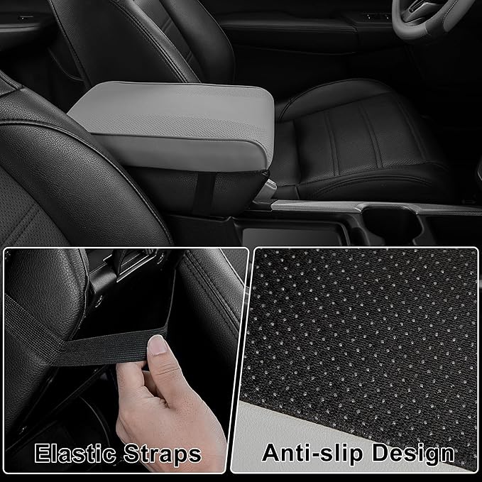 SEG Direct Car Center Console Cover, Breathable Leather Auto Armrest Cover, Memory Foam Arm Rest Cushion, Universal Car Seat Box Cover Car Interior Accessories, Gray