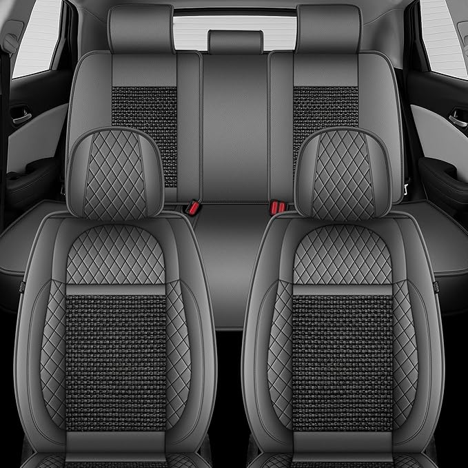 TTX LIGHTING for Cadillac XT5 2017-2026 Car Seat Covers, Breathable Ice Silk & Leather Seat Protector, Cool & Anti-Sweat for Long Driving, Airbag Compatible, 5 Seats Full Set (Black&Gray)
