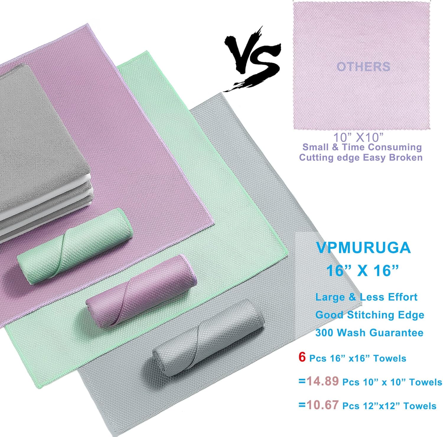 Streak Free Lint Free Microfiber Window Cleaning Cloth,Best Glass Car Shiny Wipes Mirror Shower Cleaning Cloth, Miracle Cloths for Glasses,Stainless Steel,Wine Glass Polishing Towels,Pack of 6,Grey