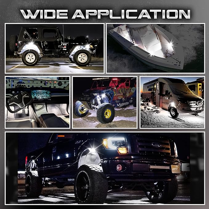 OPT7 Photon Pure White LED Magnetic Rock Lights - 4 Pods w/Magnet Mounts - Wide Angle Underglow Lighting Kit, IP68 Waterproof for Offroad Jeep RZR ATV UTV SUV - Truck Decorations