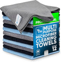 MW Pro Microfiber Cleaning Cloth | Black Gray Blue | 12 Pack | 16” x 16” | All Purpose Microfiber Towels - Clean, Dust, Polish, Scrub, Absorbent