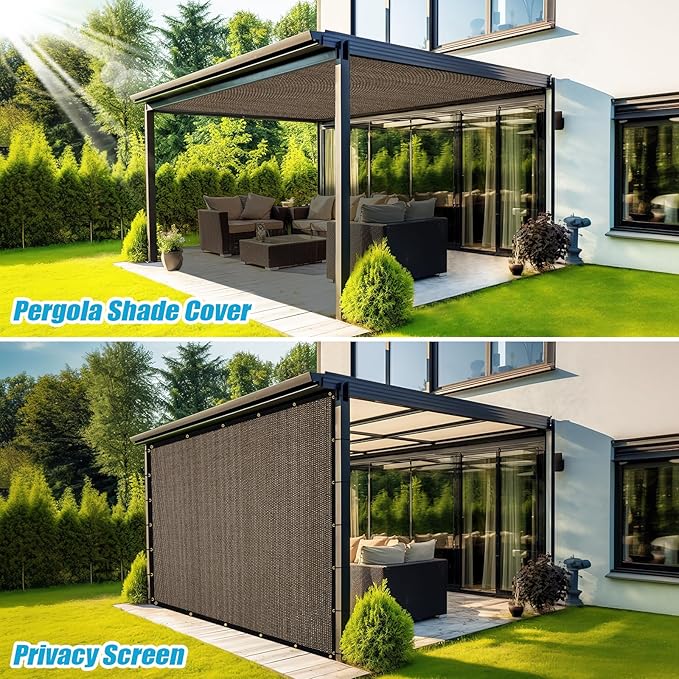 Amagenix 90% Shade Fabric 13'X 20' Mocha Sun Shade Cloth with Grommets for Pergola Replacement Shade Cover Canopy, Heavy Duty, Cable Zip Ties Included (We Customized)