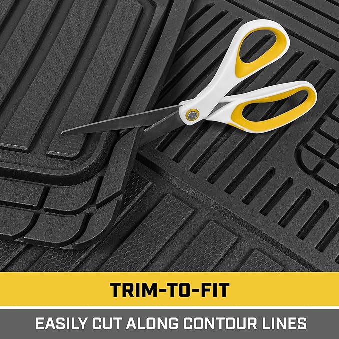CAT® ToughLiner™ Black Car Floor Mat– Heavy-Duty Trim to Fit for Trucks, & SUVs – All-Weather Odorless Rubber Automotive Mat & SUV Floor Liners for Maximum Protection