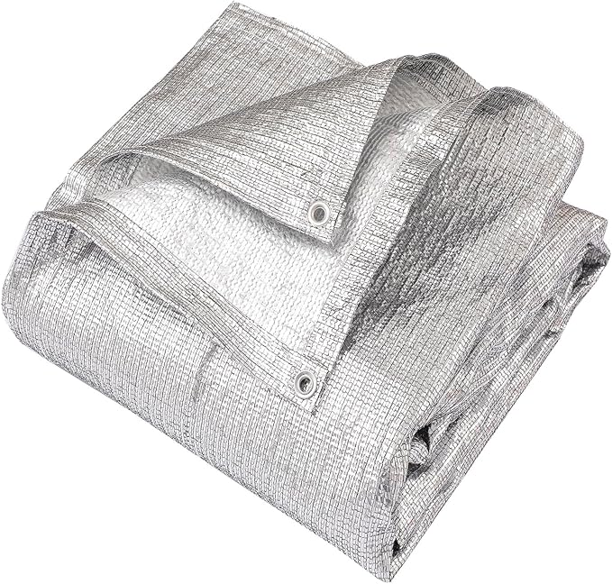 95% Sun Block Heavy Duty Aluminum Foil Shade Cloth with Grommets,6.5ft x 20ft, Mesh Sun Block Fabric Cover, Canopy, Privacy Screen for Outdoor Patio, Garden, Backyard, Silver