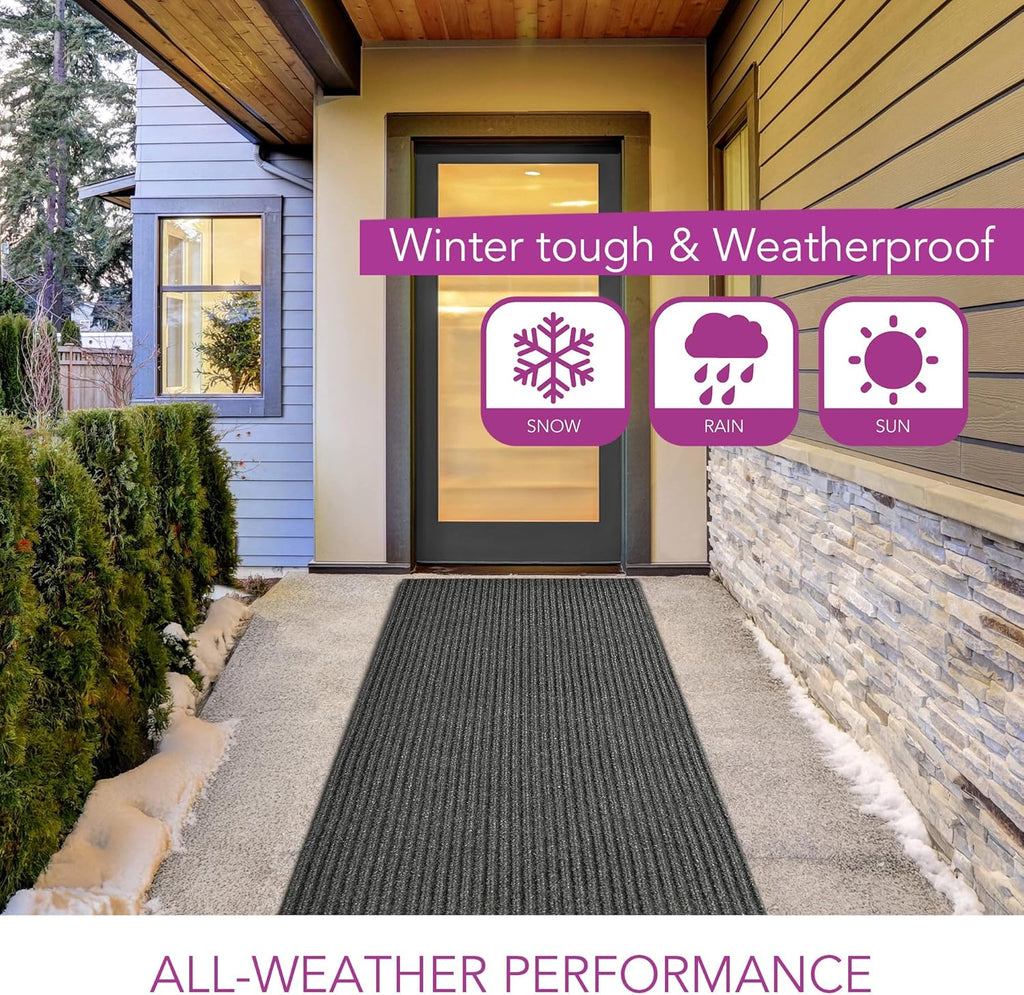iCustomRug Spartan Weather Warrior Duty Indoor/Outdoor Utility Ribbed in 3ft,4ft,6ft Widths 70 Custom Sizes with Natural Non-Slip Rubber Backing 4'X58' in Charcoal