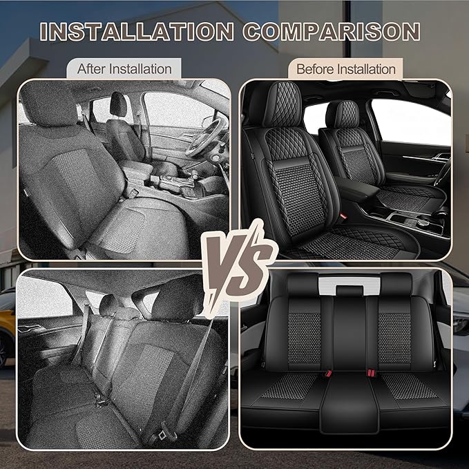 TTX LIGHTING for Nissan Rogue 2009-2026 Car Seat Covers, Breathable Ice Silk & Leather Seat Protector, Cool & Anti-Sweat for Long Driving, Airbag Compatible, 5 Seats Full Set (Black)