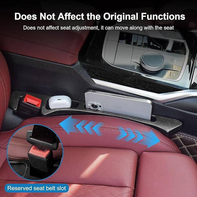 2PCS Car Seat Gap Filler Organizer, Car Side Seat Gap Filler with Phone Holder, Gap Stopper Fill Gap Between Seat and Console to Stop Things from Dropping Fit Cars SUVs Trucks（Black）