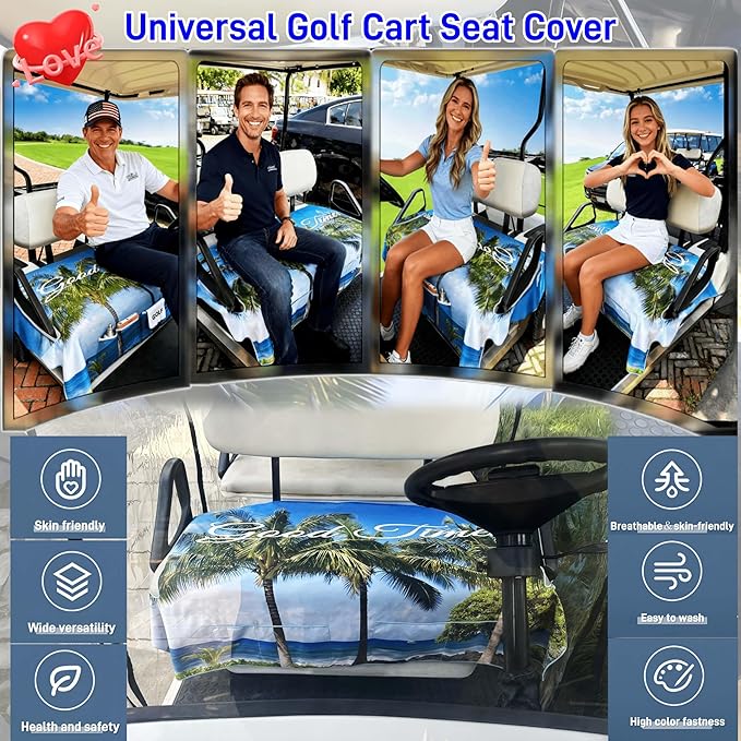 Golf Cart Seat Covers - Quick-Dry Cooling Seat Blanket with 4 Front Pockets, Elastic Armrest Openings, Fits EZGO Yamaha Club Car EPIC, 2-Person Microfiber Suede, Sweat Absorption, All-Season