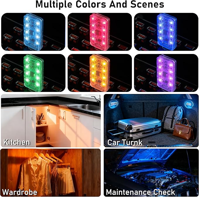 2 PCS Car USB Night Light, Portable Magnetic Car Atmosphere Interior Light, 8 High-Brightness LED Beads, Rechargeable Touch-Sensitive Light for Vehicles, Bedrooms, Hallways, Camping.(2 Amber)