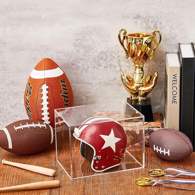 Taiyin 2 Pcs Mini Helmet Display Case, Acrylic Clear Mini Football/ Helmet Display Box Plastic Mini Helmet Protection Holder for Collecting Sports Memorabilia Toy 5 x 5 x 7''