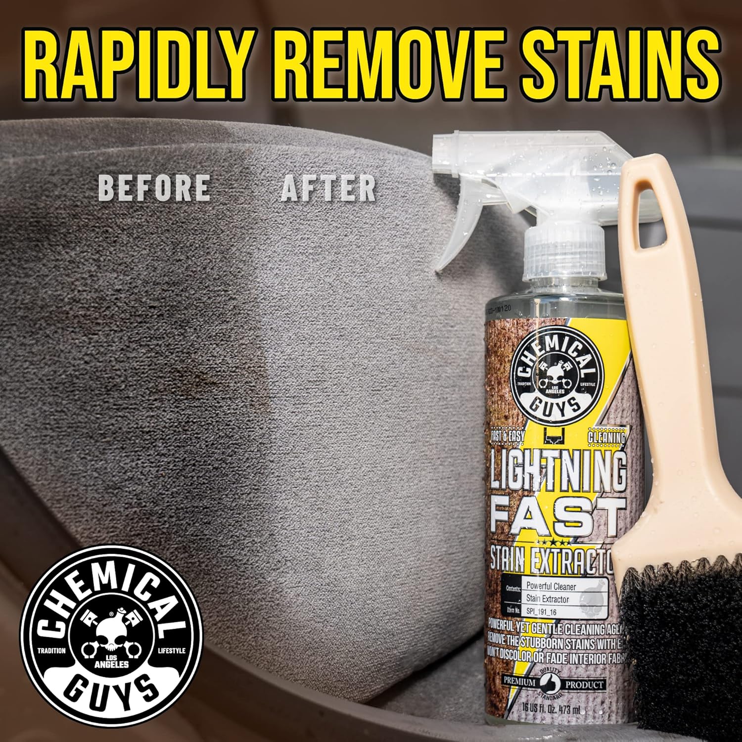 Chemical Guys SPI_191_16 Lightning Fast Carpet and Upholstery Stain Extractor, (Fabric, Upholstery, & Carpet), Safe for Cars, Home, Office, Furniture & More, 16 fl oz, Fresh Scent