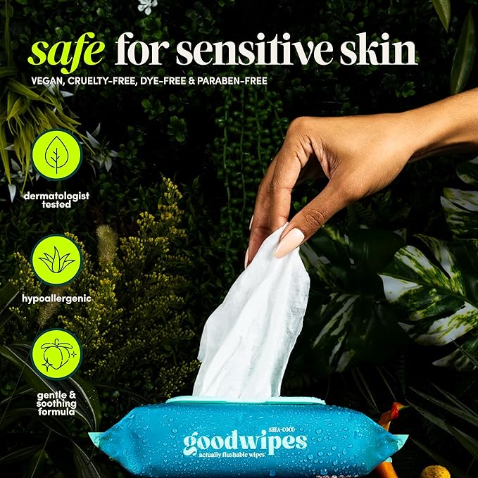goodwipes Flushable Butt Wipes - Extra Large Adult Wet Wipes For Women & Men - Bathroom Essentials - Sewer & Septic Safe - Rosewater, 418 Count (8 Packs + 1 Travel)