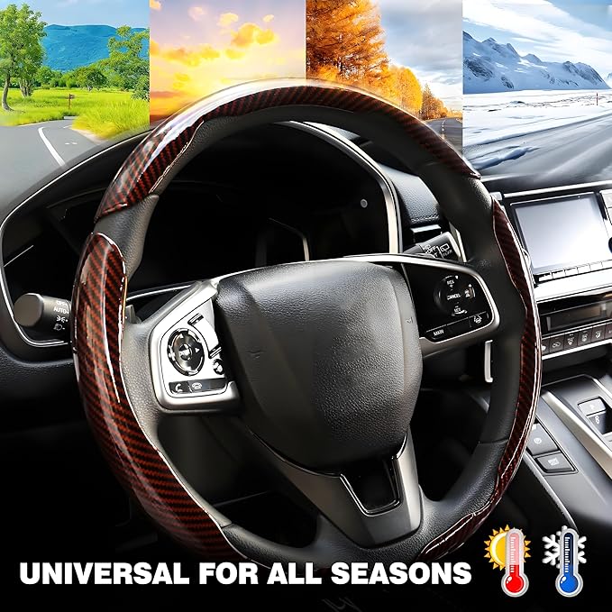 3 Pcs Carbon Fiber Car Steering Wheel Cover, Anti-Skid & Scratch-Proof,Segmented, Butterfly Thin Steering Wheel Cover Men/Women Universal Fit 14.5"-16" Wheel Covers for Cars/Truck/SUV