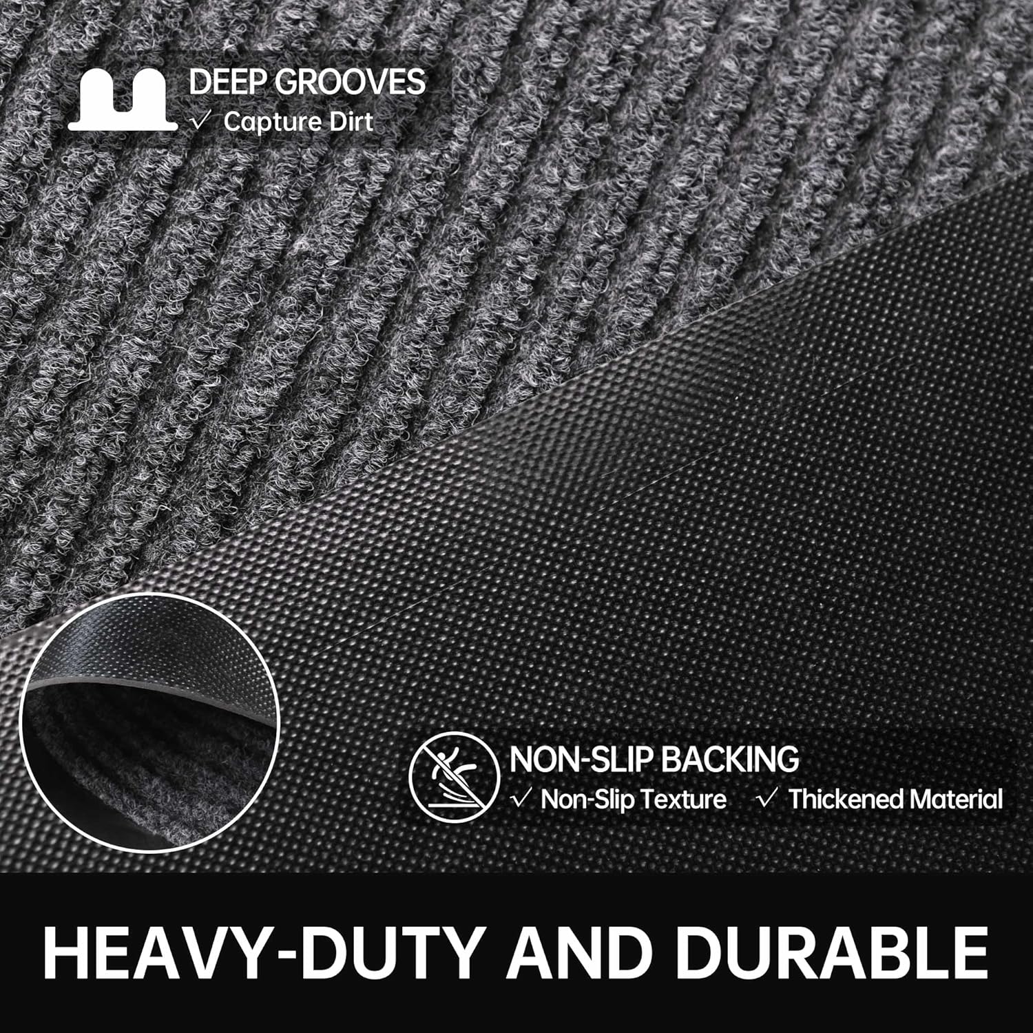 Front Door Mat, 2' x 6' Heavy Duty Indoor Outdoor Welcome Mat for Entryway, Commercial Entrance, Low Profile, Non-Slip, Durable Rubber Backing for Patio, Home