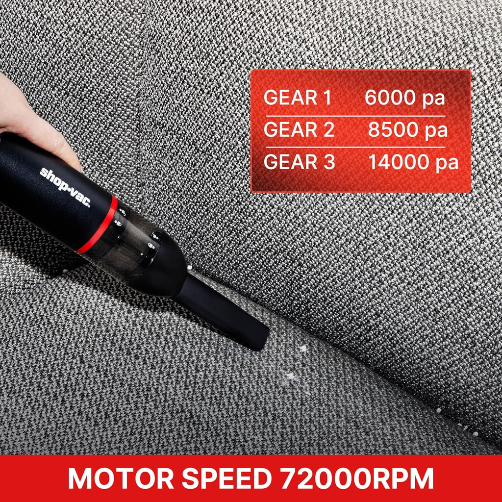 Shop-Vac Car Vacuum Cordless, 14000Pa 2-in-1 Blow/Suction Portable Air Duster, Mini Car Vacuum, Handheld & Lightweight with 6 Nozzles, Type-C Rechargeable for Auto/Home/Office