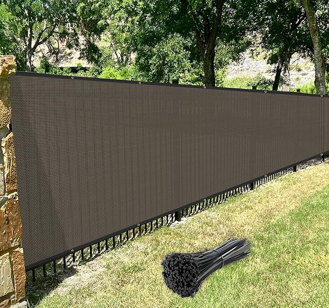 Windscreen4less Privacy Fence Screen Heavy Duty Windscreen Fencing Mesh Fabric Shade Net Cover with Brass Grommtes for Outdoor Wall Garden Yard Pool Deck, 8'x193' Brown
