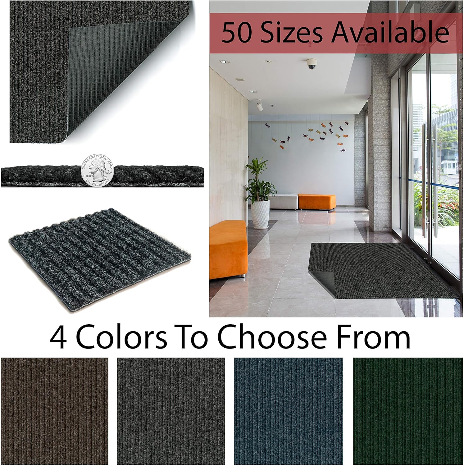 KOECKRITZ Heavy Duty Durable All Weather Indoor/Outdoor Non Slip Entrance Mat Rugs and Runners for Office Business Building Home Garage Front Door (6' x 14', Charcoal)