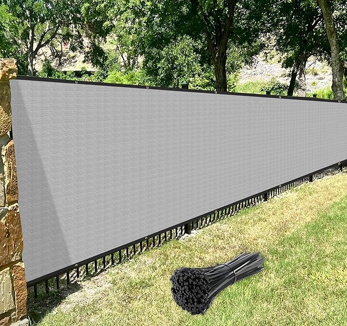 Windscreen4less Privacy Fence Screen Heavy Duty Windscreen Fencing Mesh Fabric Shade Net Cover with Brass Grommtes for Outdoor Wall Garden Yard Pool Deck, 8'x38' Light Gray