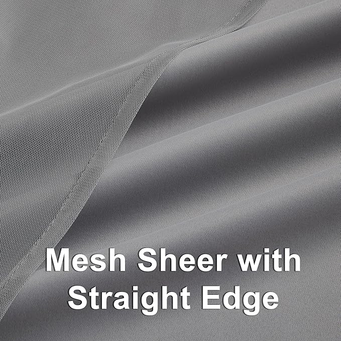 Bujasso Grey 90% Blackout Curtains with Sheer Overlay Mix and Match Double Layer Window Curtains Thermal Insulated 63 inch for Living Room Bedroom Gray Drapes with Tiebacks Grommet Top 37" Wx63 Lx2