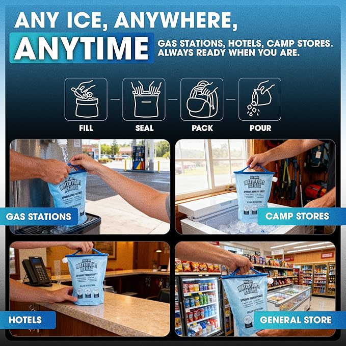 Large Leakproof Ice Bag. Reusable Ice Pack for Cooler - Long Lasting Instant Cooler Ice Packs - Drop in Cubed Ice to Make Cold, Dry Freezer Packs for Coolers - Drink Your Ice When It Melts
