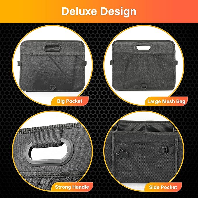 YSSOA Multi Compartments Collapsible Car Trunk Organizer, 600D Waterproof Oxford Polyester 50L Car Storage with Adjustable Strap & Anti-slip Bottom, for SUV, Truck, Black New