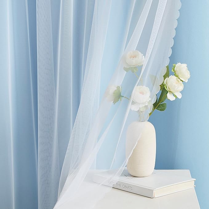 Bujasso Sky Blue 80% Blackout Curtains with Sheer Overlay Mix and Match Double Layer Thermal Insulated Window Panels 63 inch for Living Room Bedroom Blue Drapes with Tiebacks Grommet Top 37" Wx63 Lx2
