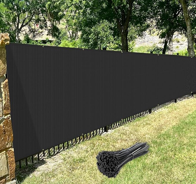 Windscreen4less Privacy Fence Screen Heavy Duty Windscreen Fencing Mesh Fabric Shade Net Cover with Brass Grommtes for Outdoor Wall Garden Yard Pool Deck, 8'x33' Black