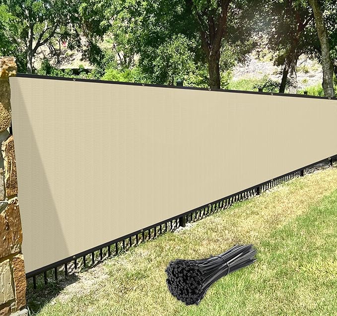 Windscreen4less Privacy Fence Screen Heavy Duty Windscreen Fencing Mesh Fabric Shade Net Cover with Brass Grommtes for Outdoor Wall Garden Yard Pool Deck, 8'x90' Beige